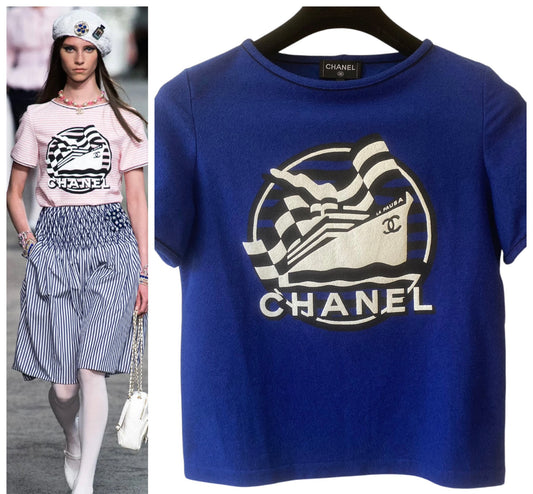 Chanel 19C La Pausa Runway Blue Blouse Top Shirt FR 34