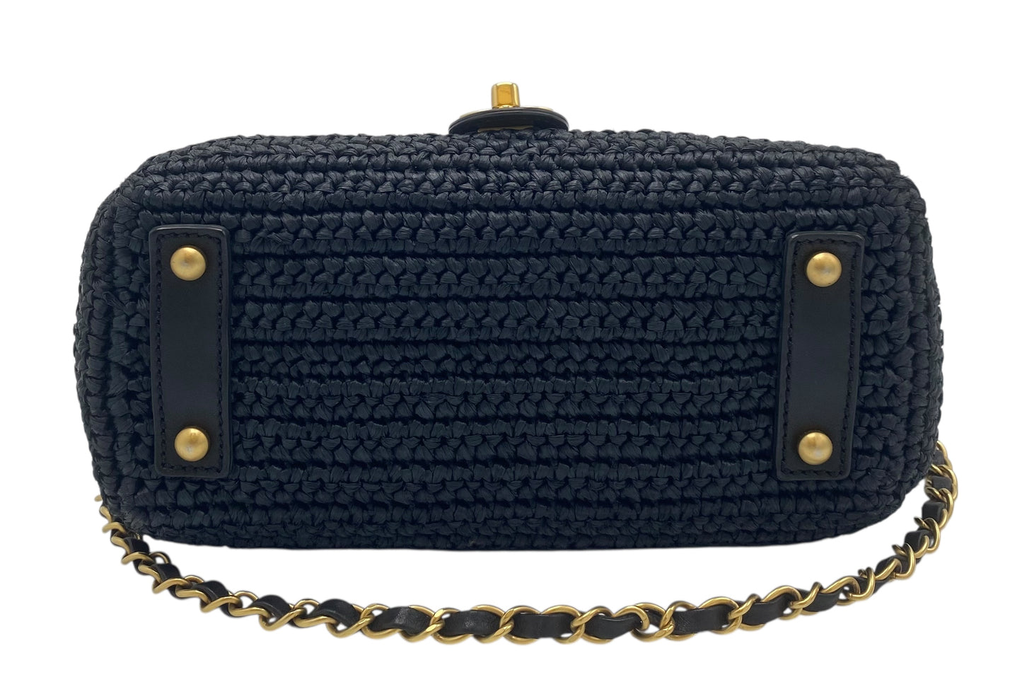 Vintage Chanel Medium Dark Navy Straw Raffia Shoulder Bag GHW
