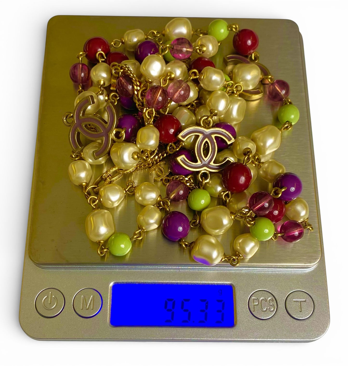 Chanel 11P Extra Long Strand CC Multicolor Necklace Gold Hardware