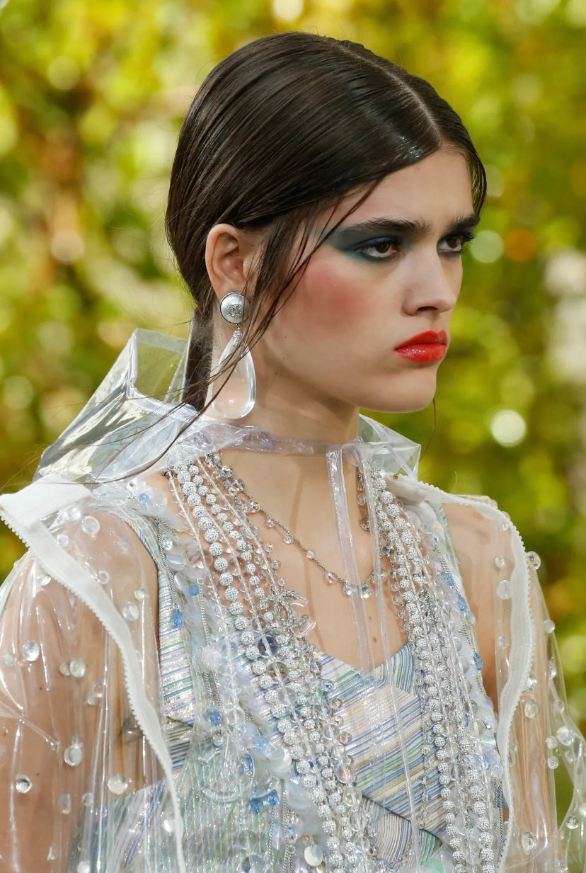 CHANEL 18P WATER DROP EMBELLISHED COTTON BLOUSE TOP FR 38