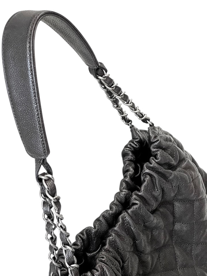Chanel 10A Large Black Caviar Quilted Elastic Tote Shoulder Bag