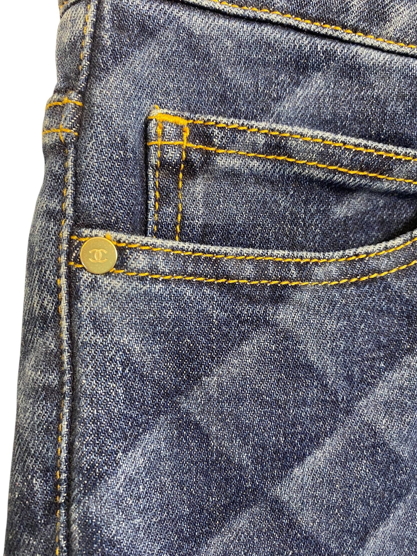 Chanel 22B Dark Blue Quilted Print Jeans FR 36