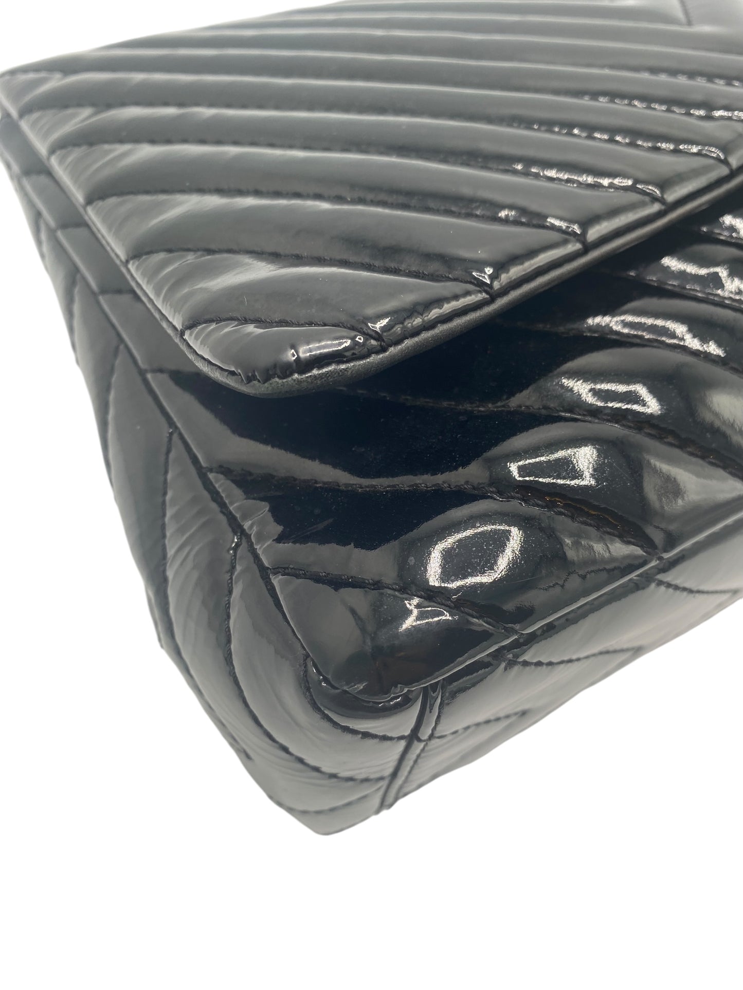 Chanel Black Maxi Patent Chevron Classic Flap Bag