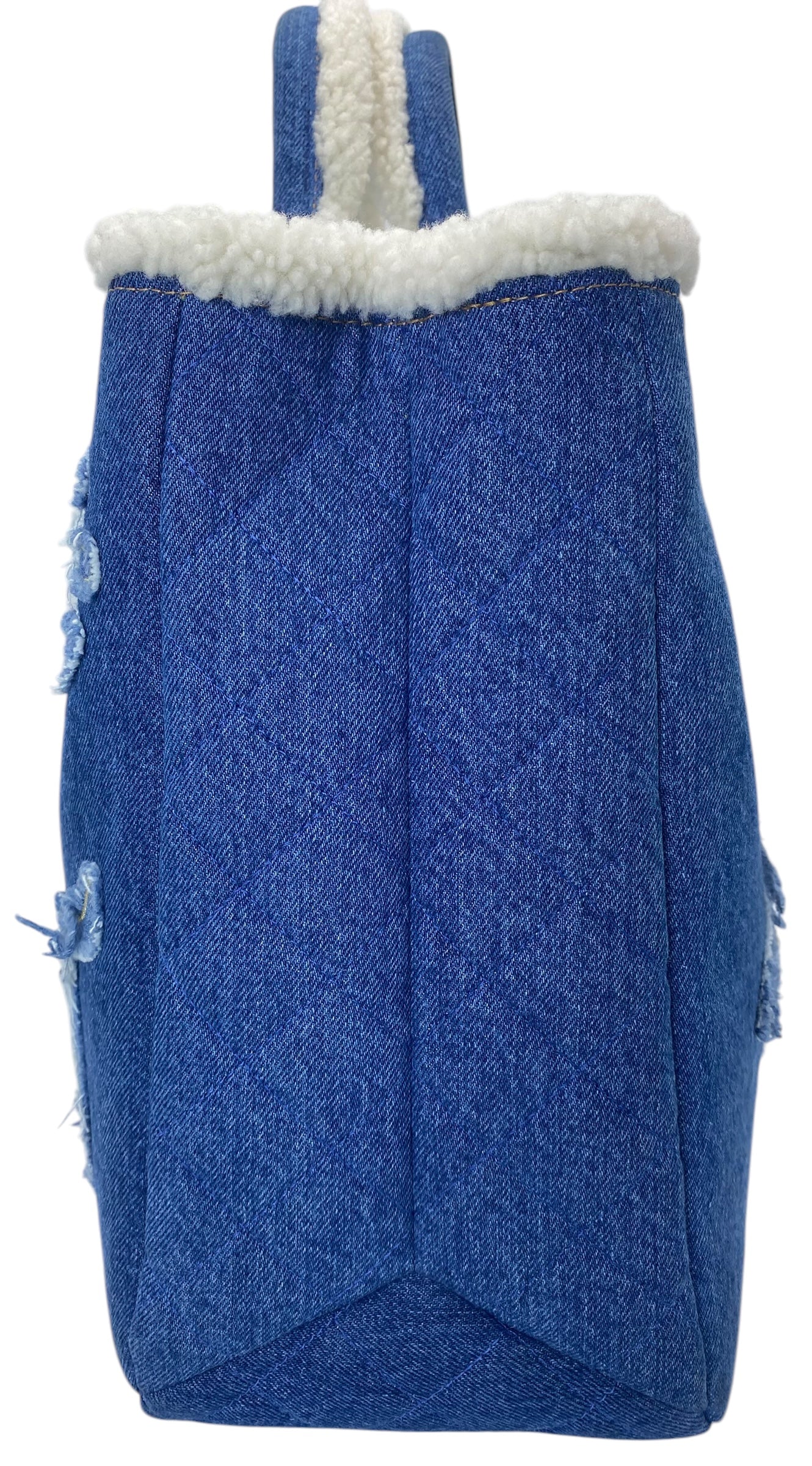 Chanel 19A Paris-New York Egypt Blue Denim & Shearling Hieroglyph Coco Shopping Tote