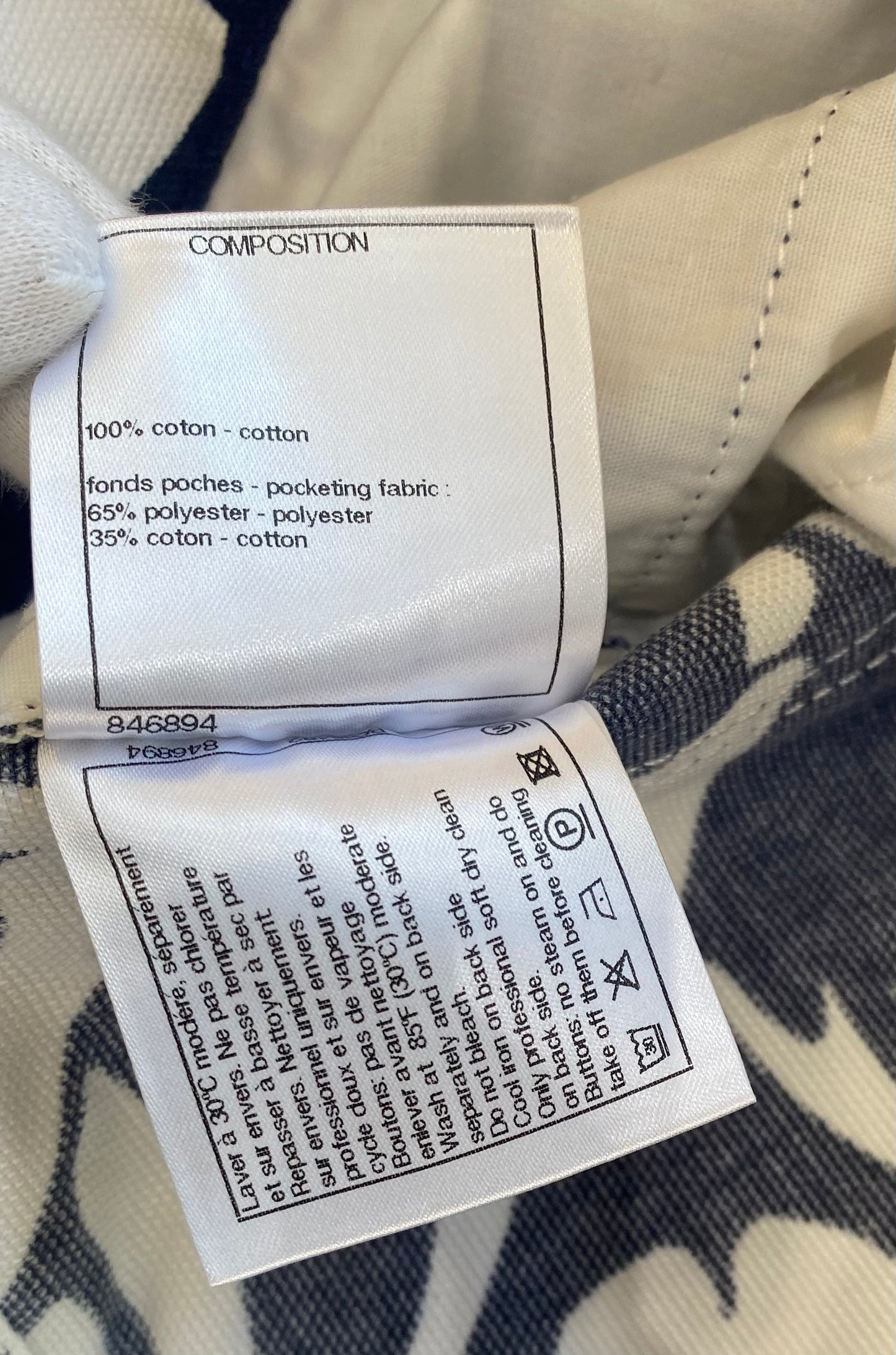Chanel 2021 Coco Beach Navy Blue White Mini Cotton Shorts FR 38