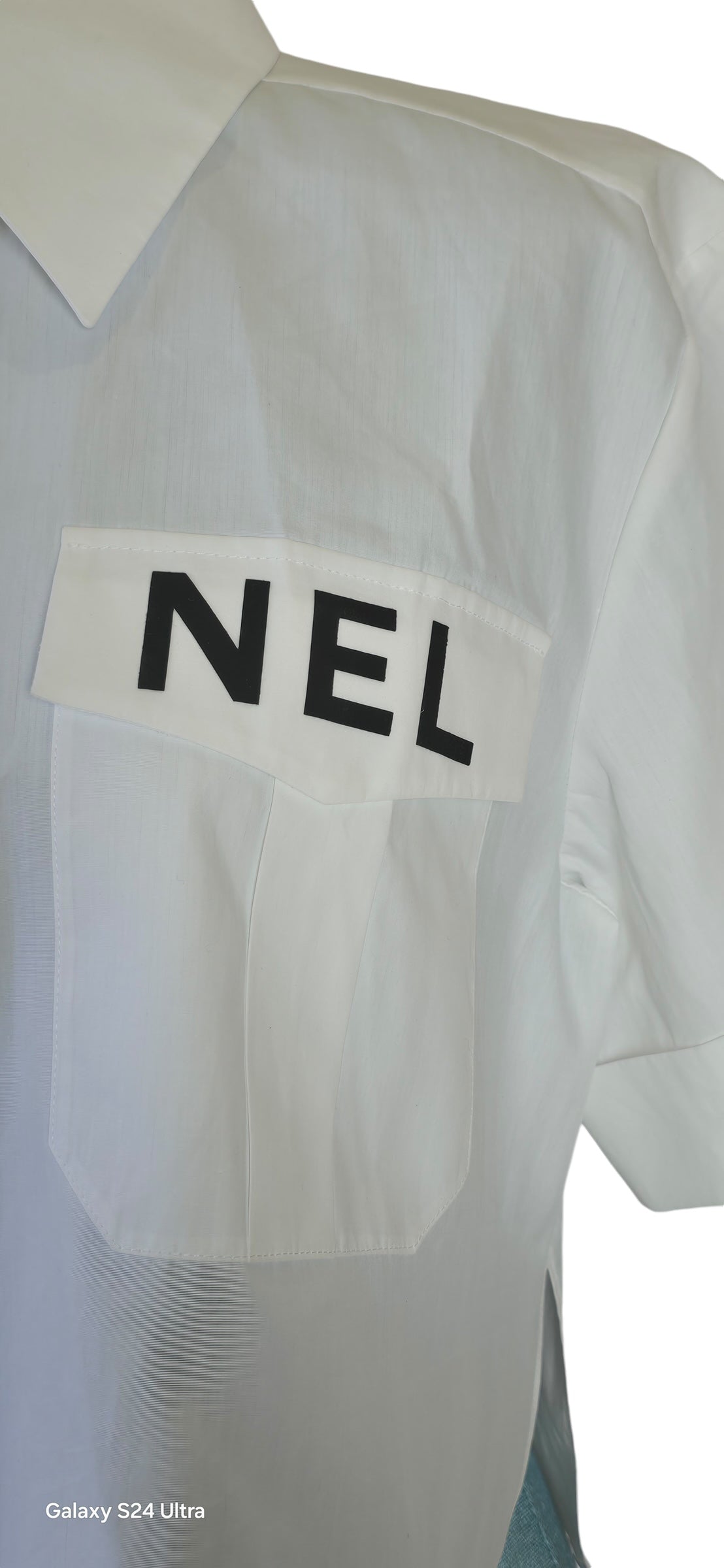 Chanel 2019 Logo Runway White Cropped Shirt Blouse FR 38