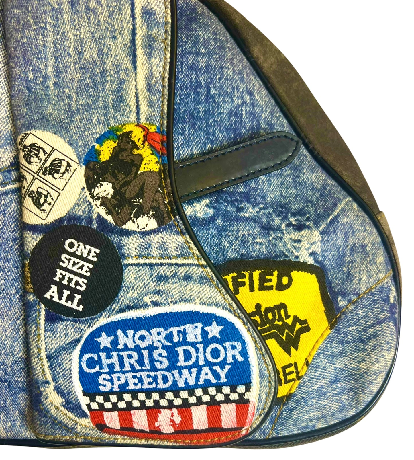 CHRISTIAN DIOR 2001 LARGE DENIM SPEEDWAY “Miss Diorella” SADDLE HANDBAG