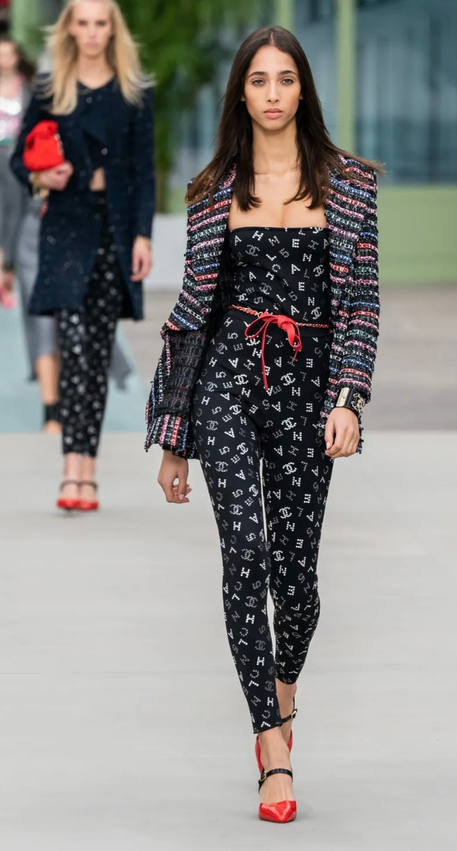 Chanel 20C Runway Black CC Logo Pants Leggings FR 42