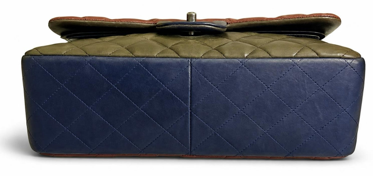 Chanel 13A Edinburgh TriColor Quilted Lambskin Jumbo Classic Double Flap Bag