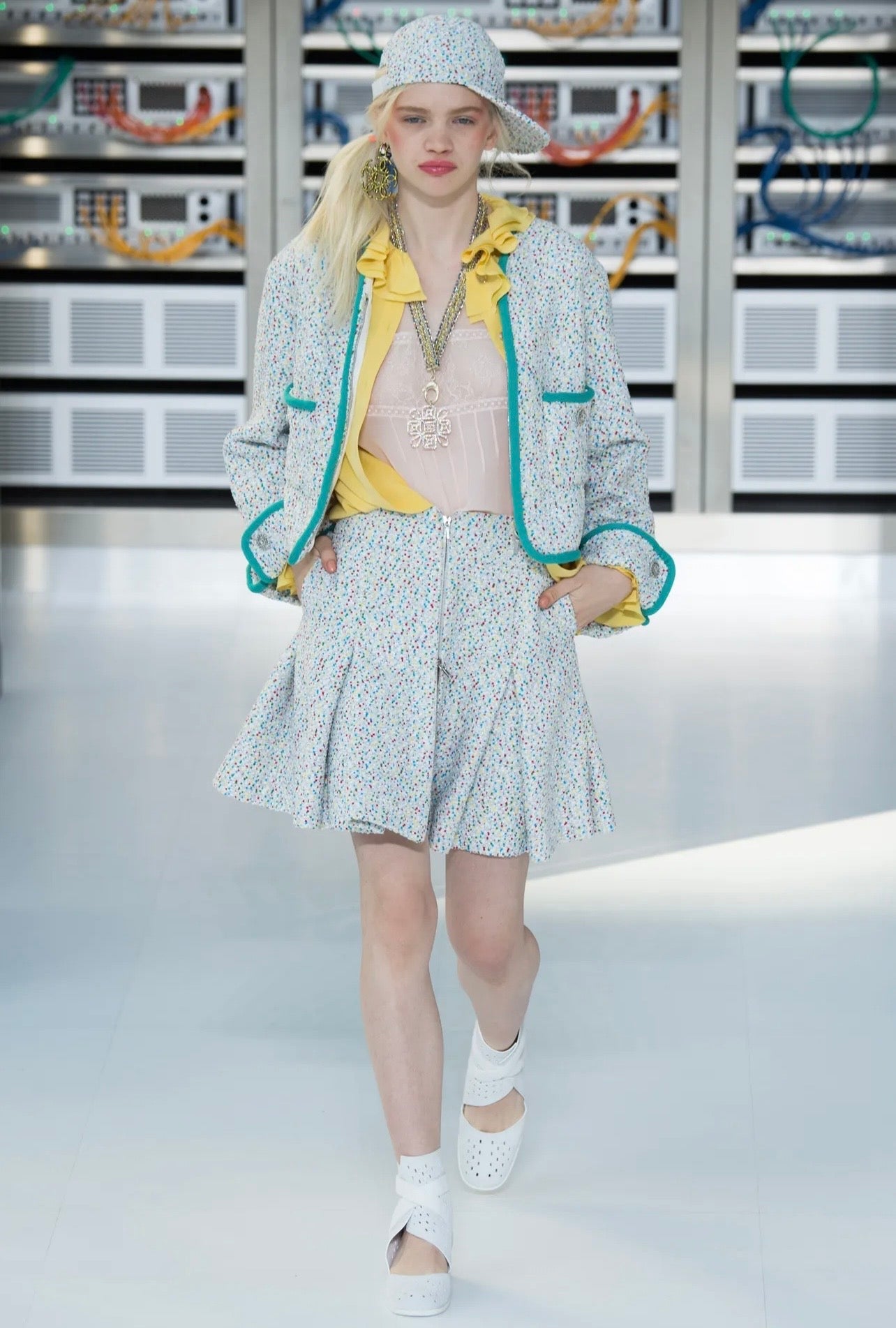 Chanel 17S Runway Yellow Crystal Oversized CC Clip On Statement Earrings