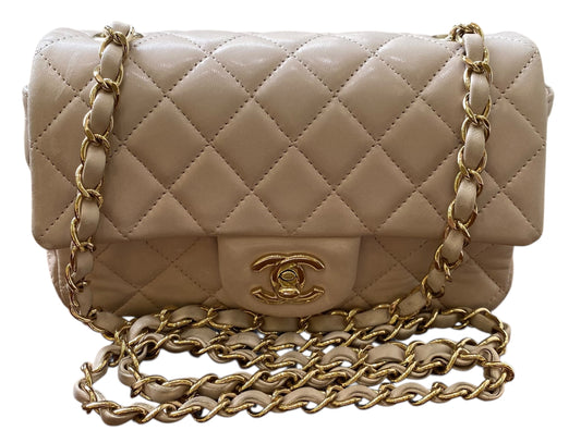 Chanel Light Nude Pink Lambskin Quilted Mini Classic Flap Bag Champagne Hardware