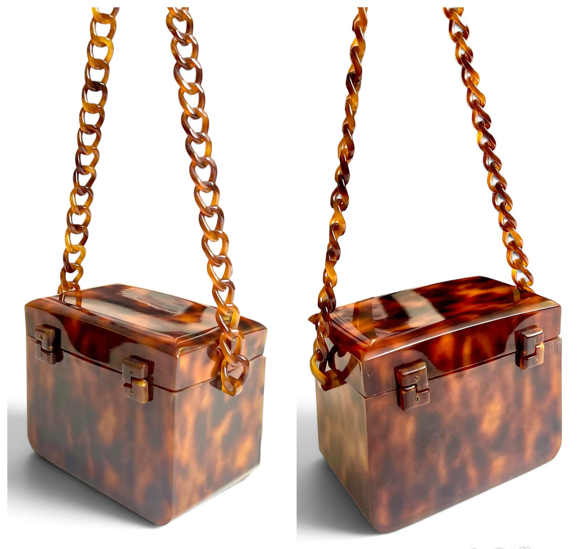EXTRA RARE Vintage Chanel 1994-1996 Tortoiseshell Plexiglass Mini Box Vanity Bag