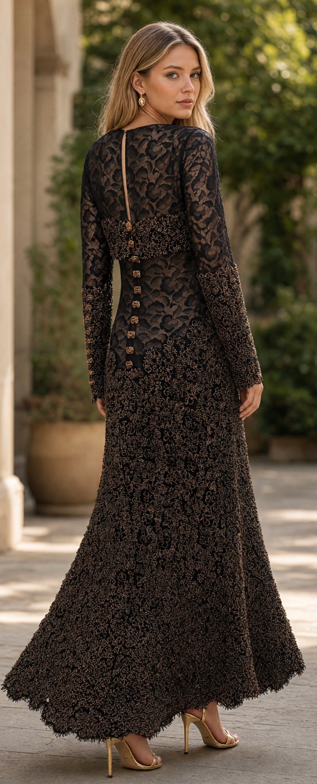Ultra Rare CHANEL 11A PARIS-BYZANCE LACE EMBROIDERED JEWEL MAXI DRESS EVENING GOWN FR 40