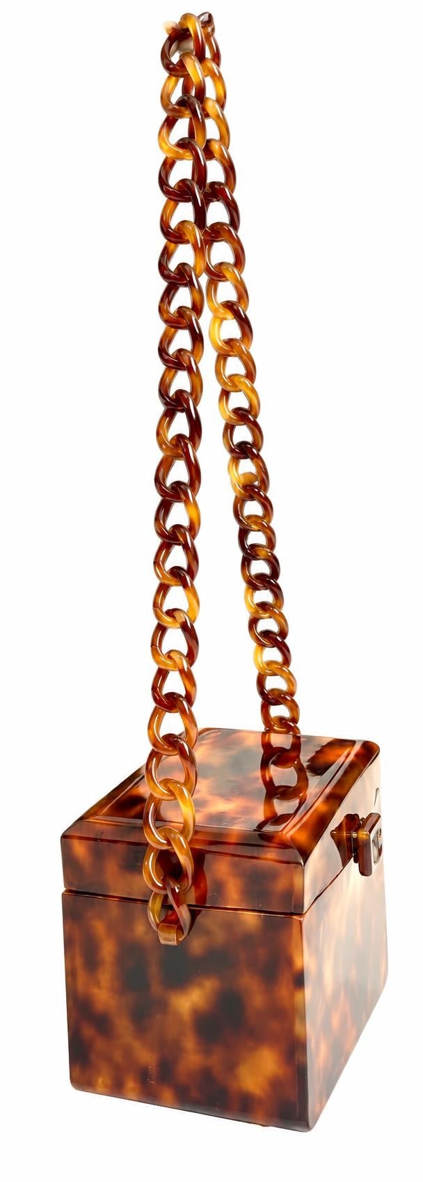 EXTRA RARE Vintage Chanel 1994-1996 Tortoiseshell Plexiglass Mini Box Vanity Bag