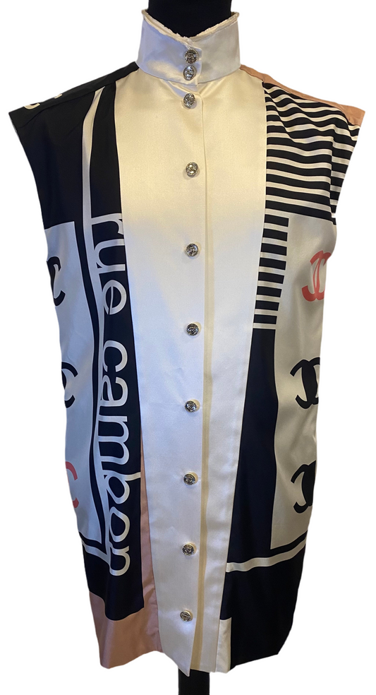 Chanel 21P Spring Silk Logo Mini Dress FR 44
