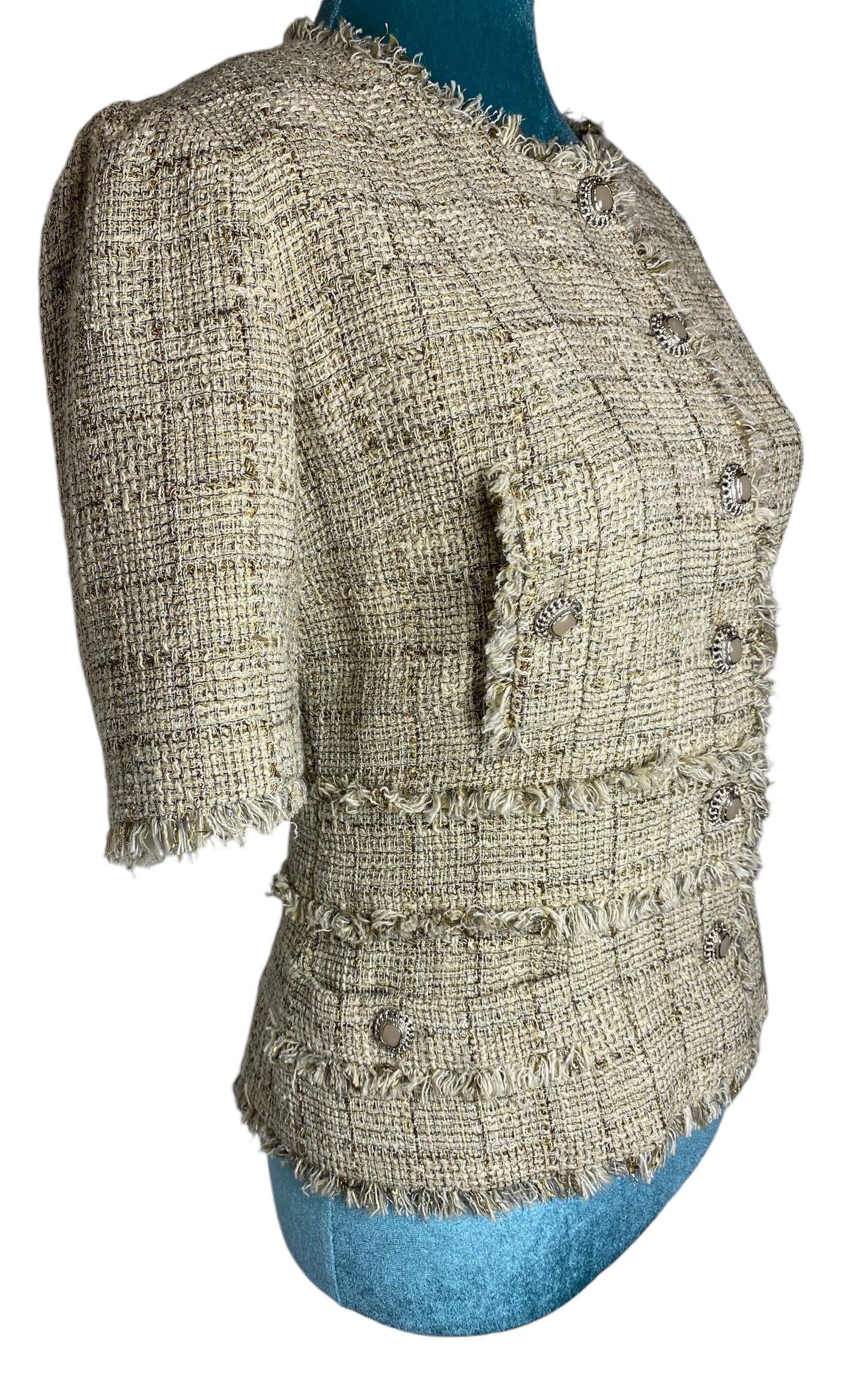 Chanel 10P Runway Beige Gold Lesage Tweed Jacket FR 44