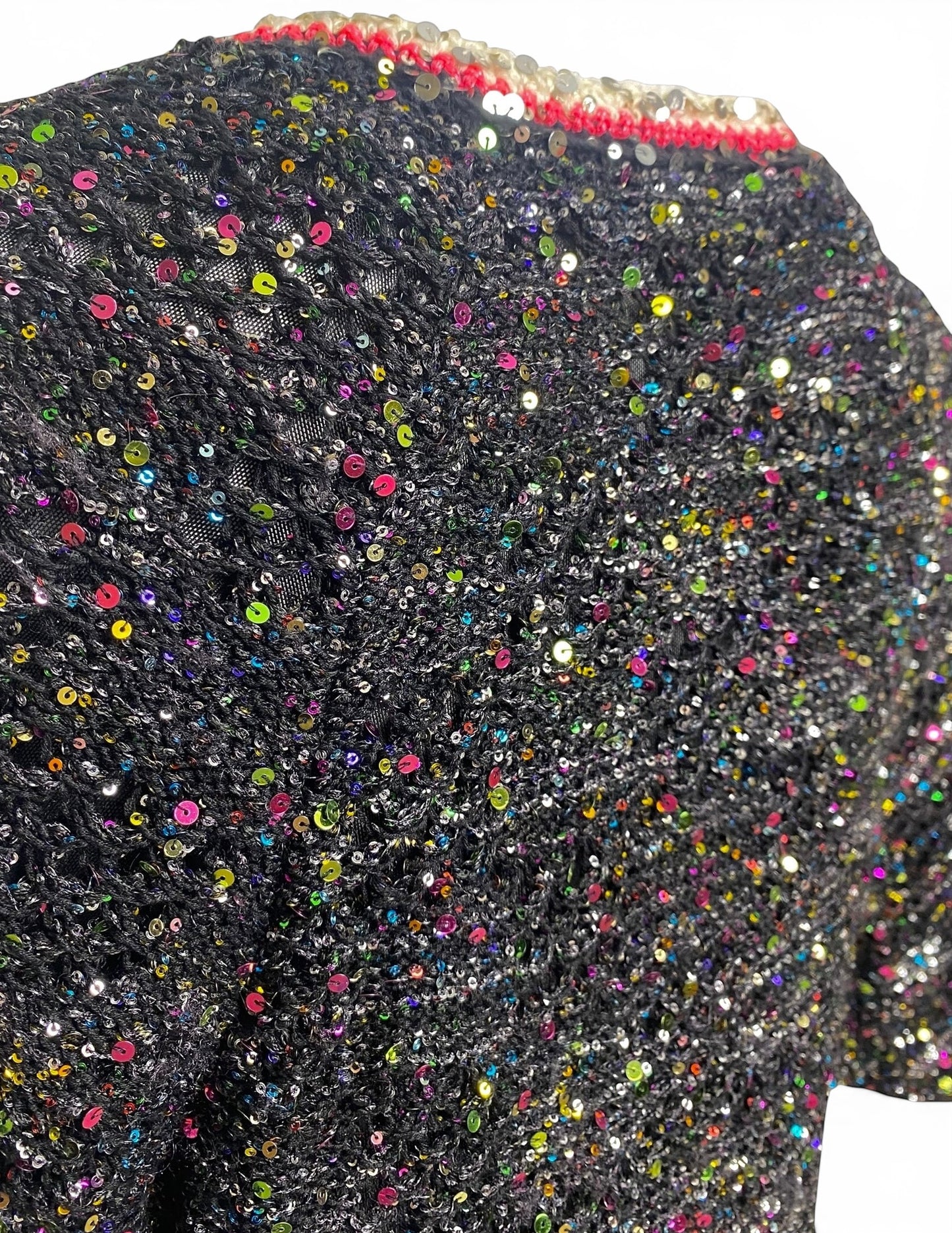Chanel 24C Multicolor Black Pink White Knit Sequin Dress FR 40