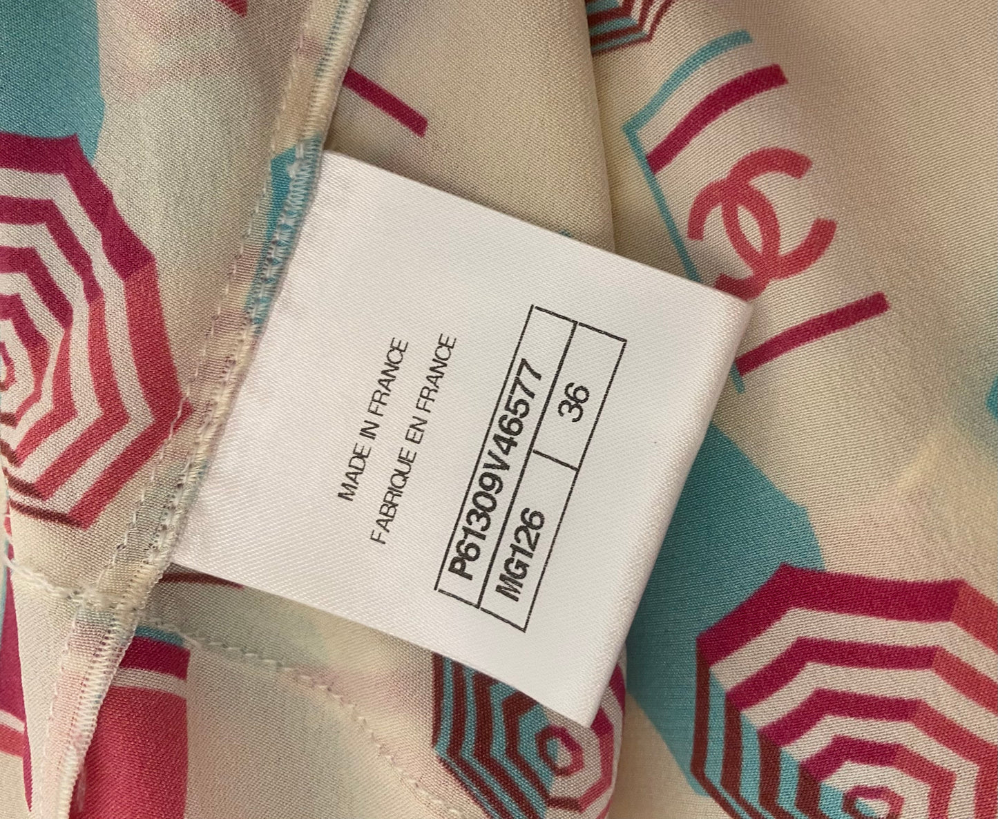 Chanel 19S Runway Umbrella Shells Motif Silk Multicolor Blouse FR 36