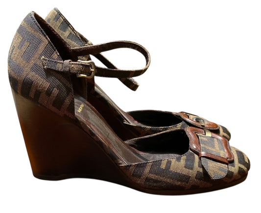 Fendi Zucca FF Logo Canvas D'Orsay Pumps Size 40