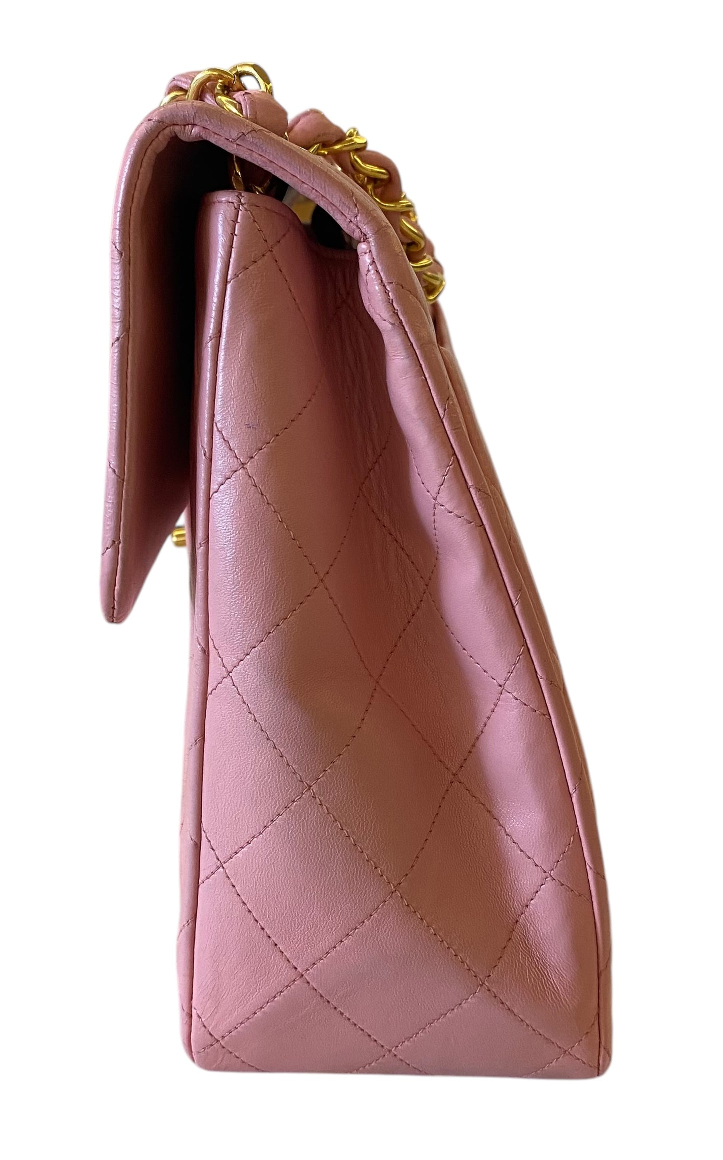 Chanel Vintage 90’s Barbie Pink Lambskin Maxi 24K Gold Hardware