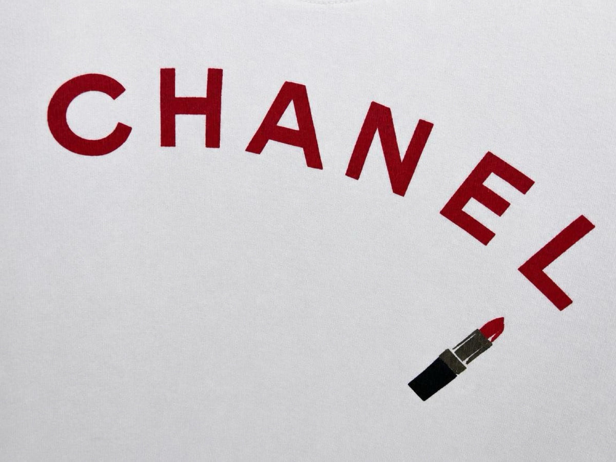 Rare Vintage Chanel White Makeup Lipstick Logo Sweater Size L/XL
