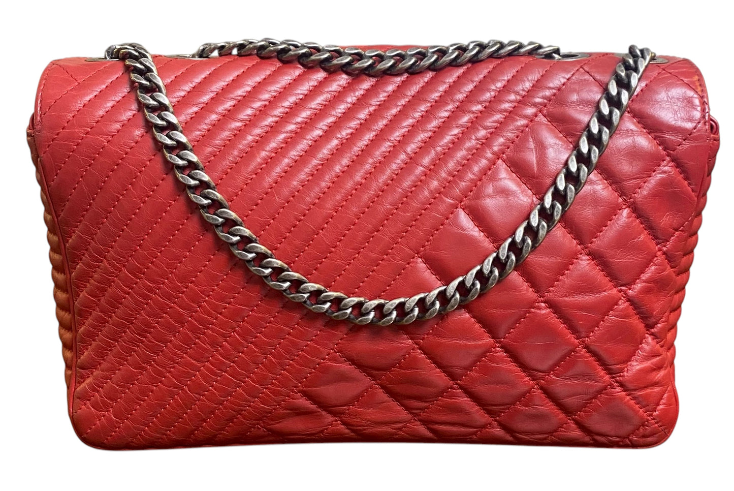 Chanel Red Quilted Glazed Aged Calfskin Leather Medium Coco Boy Flap Bag
