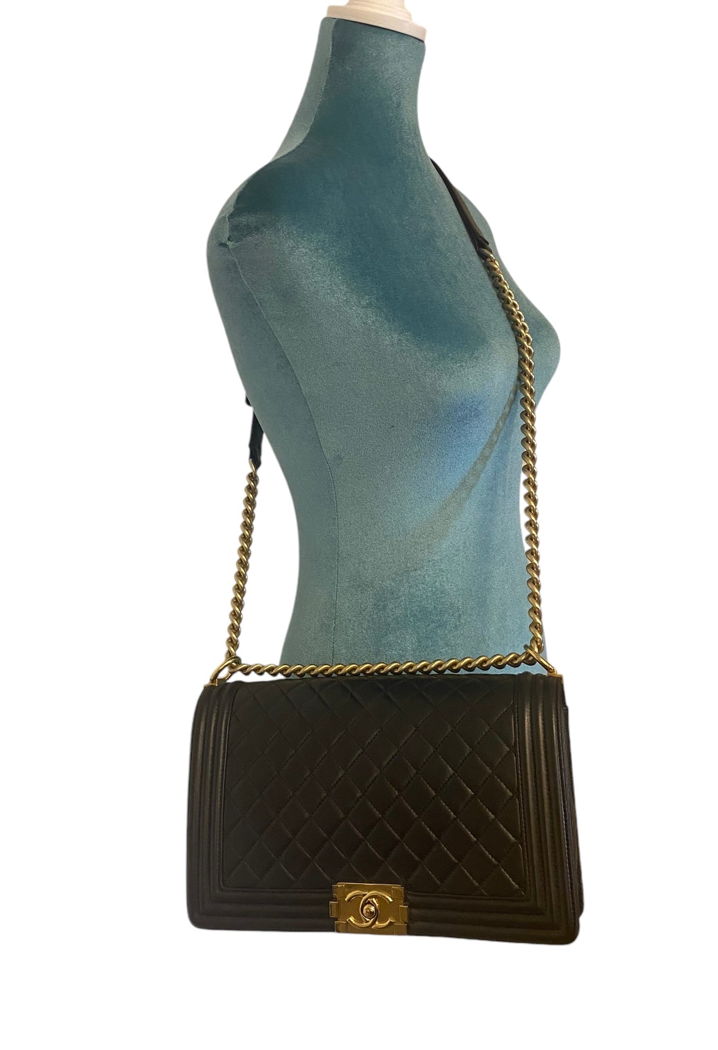 Chanel Boy Bag New Medium in Quilted Black Calfskin Gold Hardware GHW