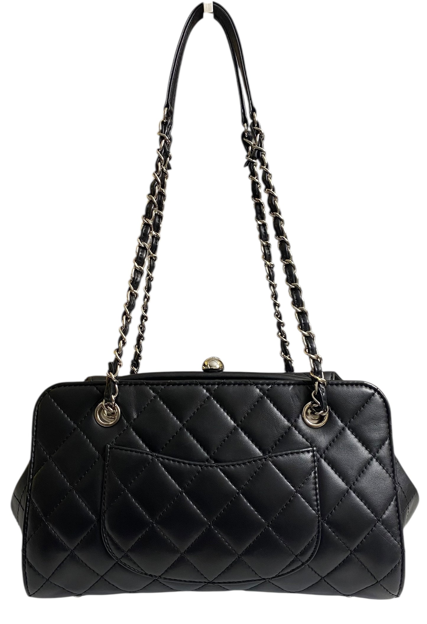 Chanel Classic Black CC Kisslock Lambskin Frame Compartment Bag