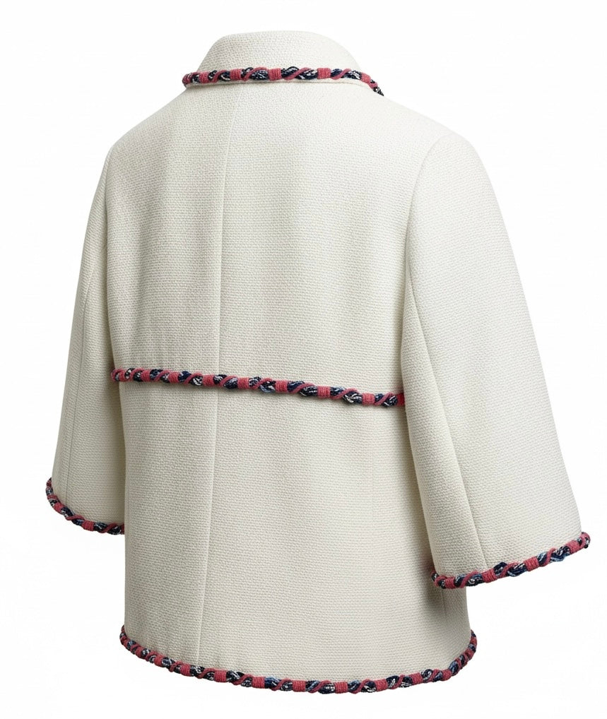 Rare Chanel 15C Dubai Swarovski Crystals White Multicolor Braided Trim Short Jacket FR 38