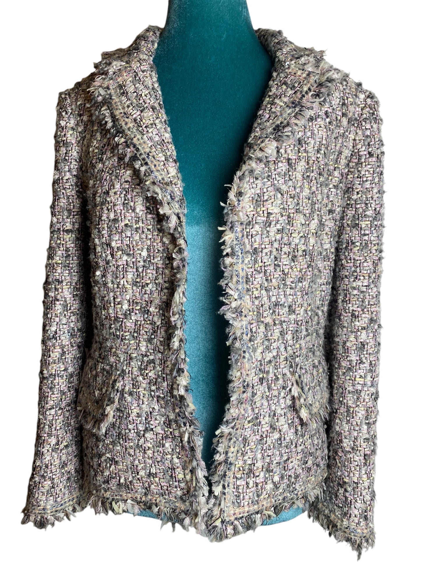 Chanel 04A Runway Baby Pink Light Grey Fantasy Tweed Jacket FR 38