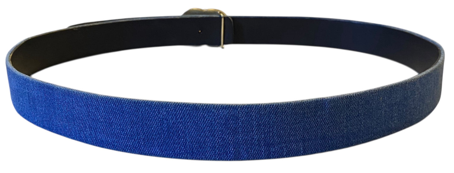 Chanel Airlines 16P Blue Denim CC Matte Silver & Gold Buckle Belt 90/36
