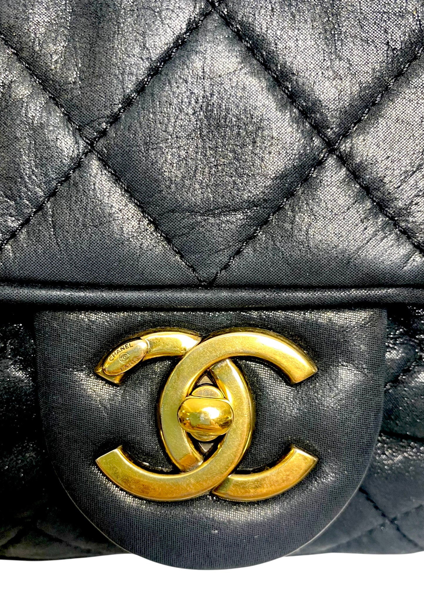 Chanel Black Quilted Iridescent Calfskin Shiva Jumbo Classic Flap Bag GHW
