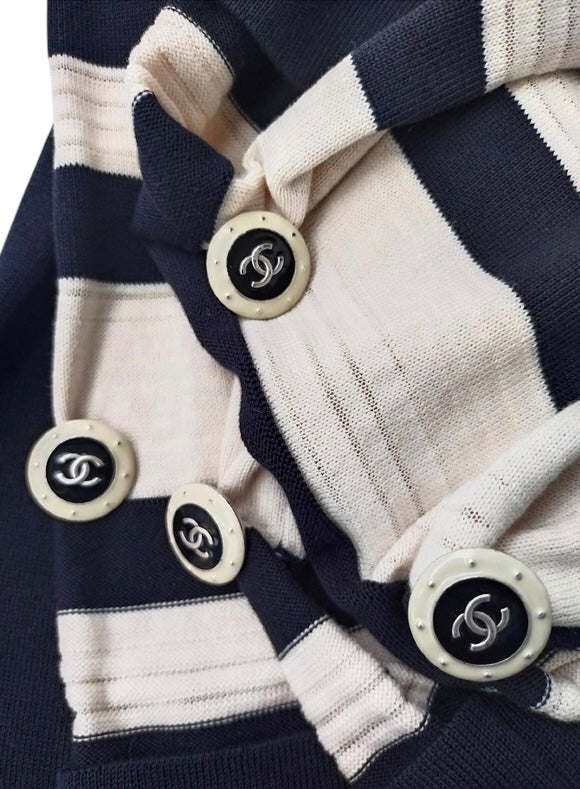 Chanel 14C Navy Blue White Gondola Motif CC Buttons Dress FR 36