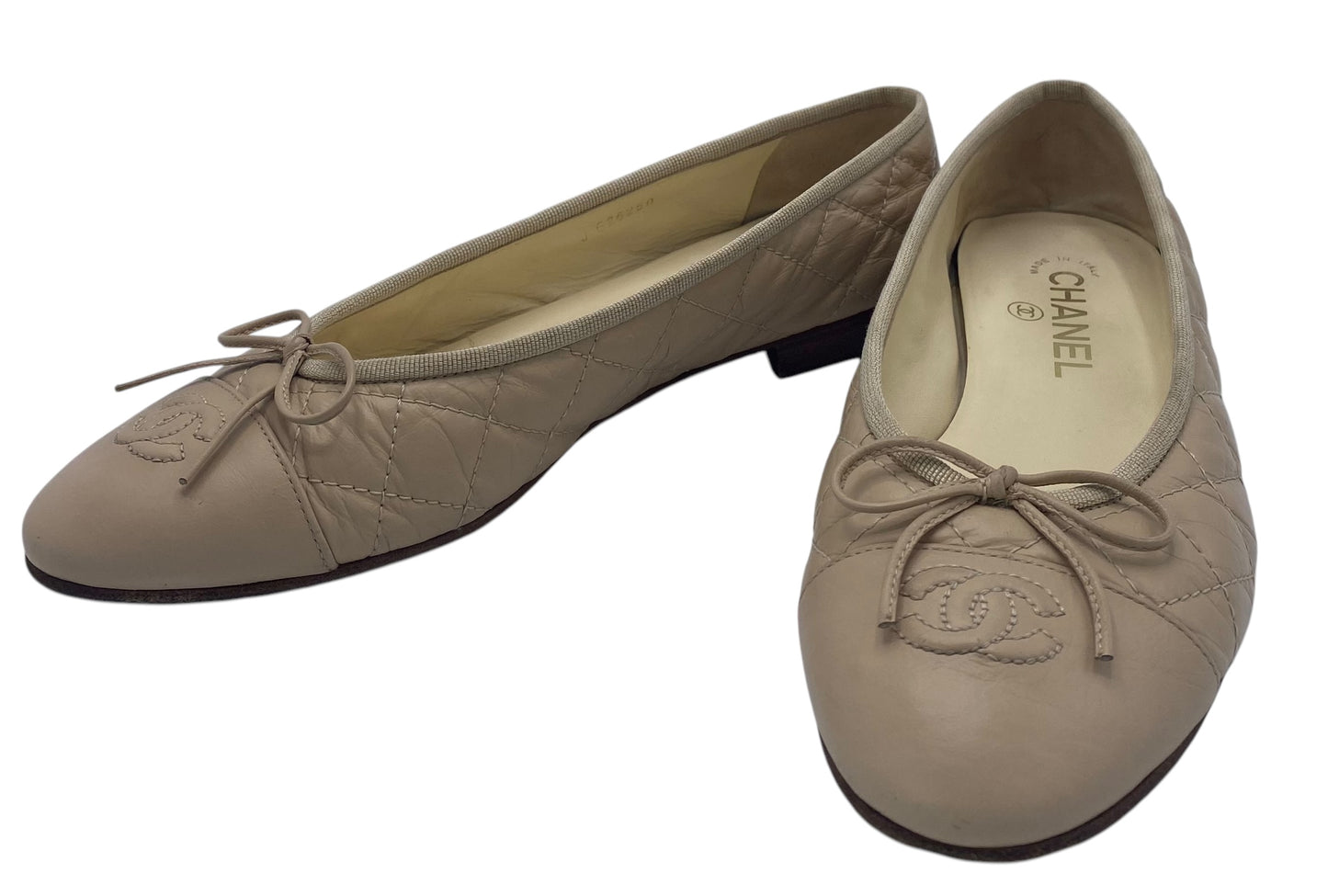 Chanel Beige Quilted Leather CC Bow Ballet Flats EU 38.5