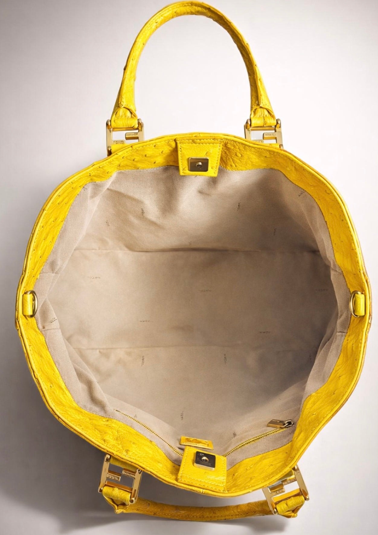 Rare Fendi Vintage Yellow Ostrich Twins Tote Gold Hardware