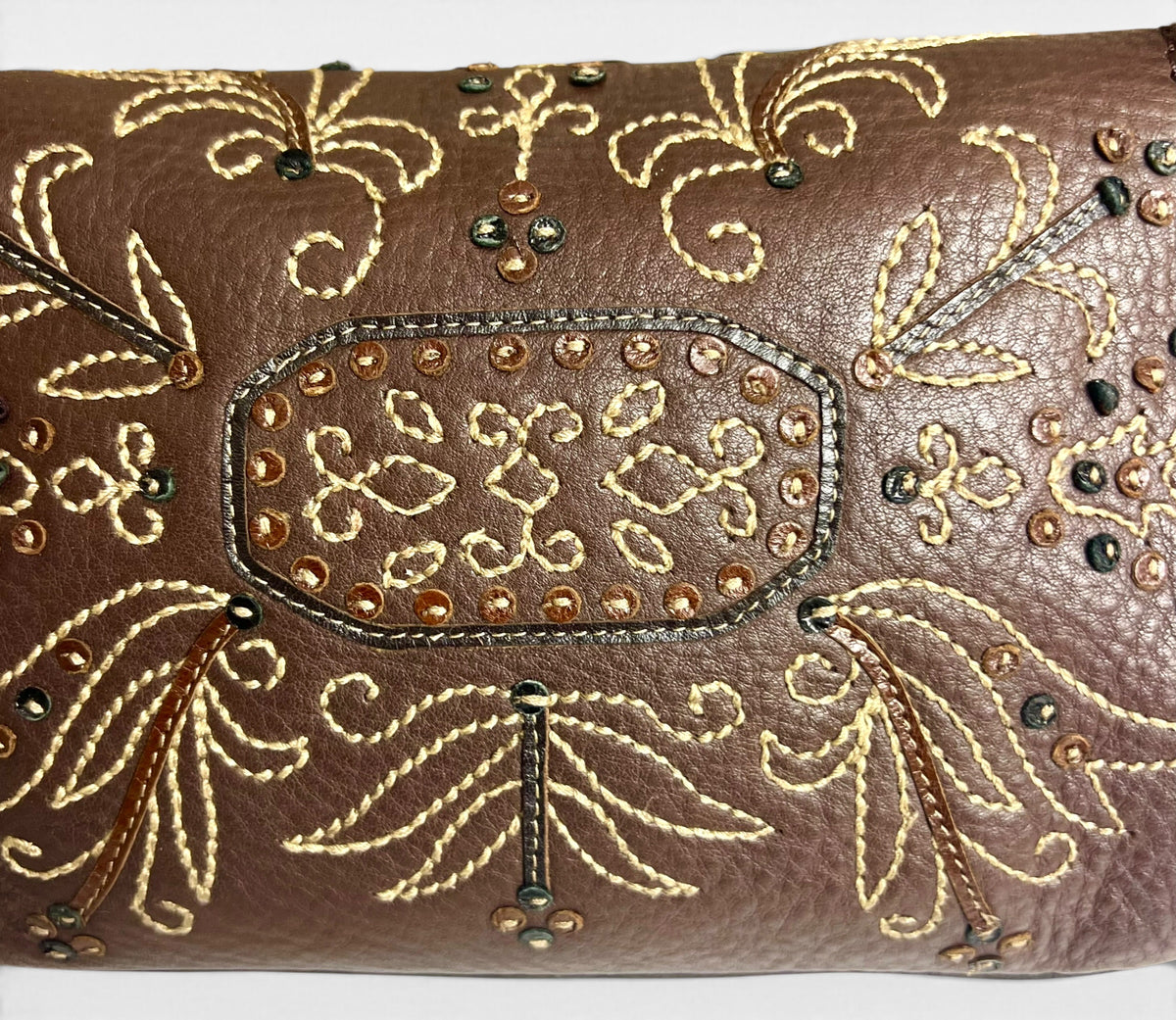Fendi Limited Edition Dark Brown Leather Lizard Embroidered Mini Mamma Baguette Bag