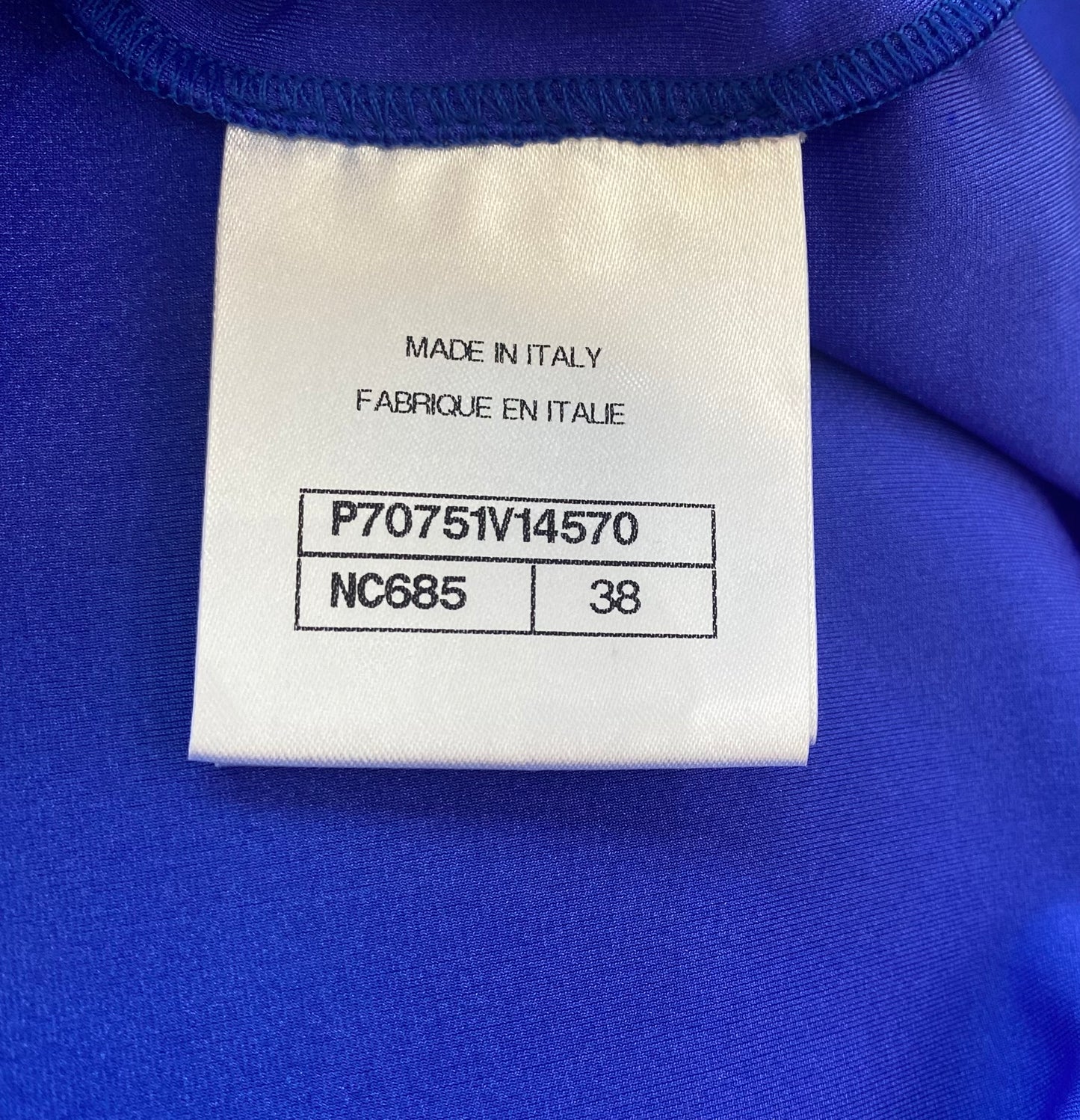 Chanel 21A Runway Royal Blue Sequin Logo Cropped Top Blouse FR 38