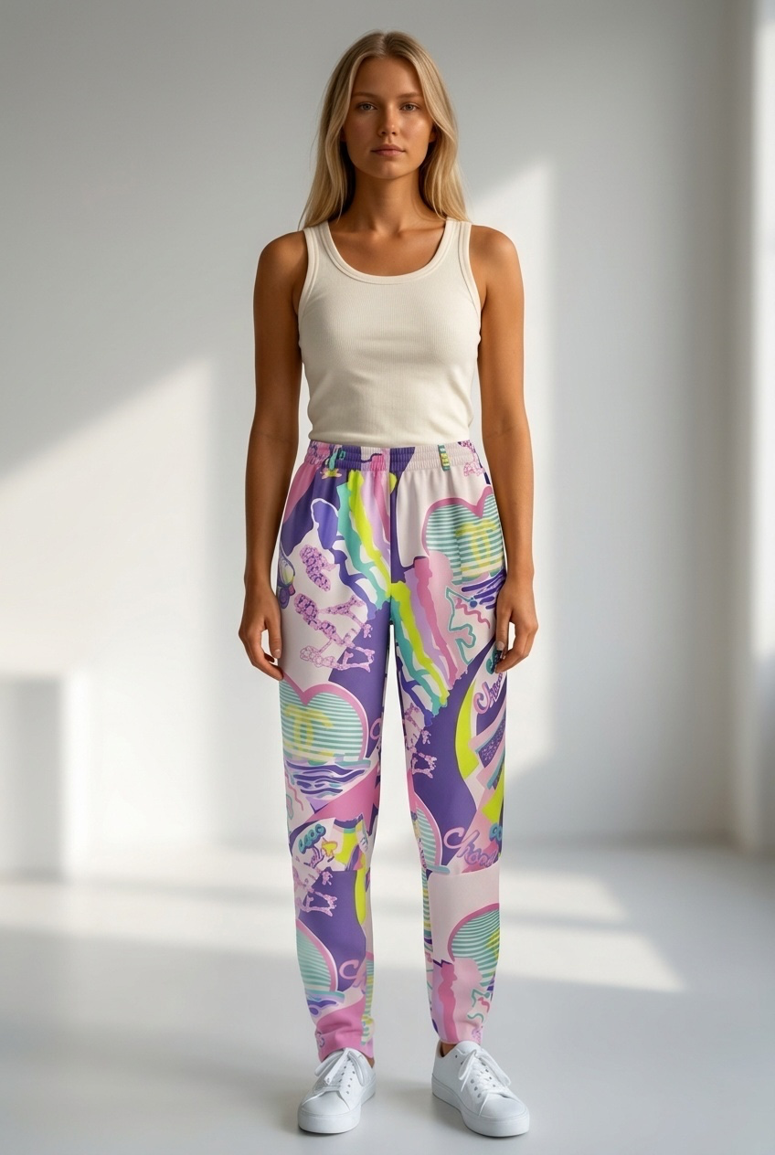Chanel 24C Runway MultiColor Graffiti Silk Harem Pants FR 34