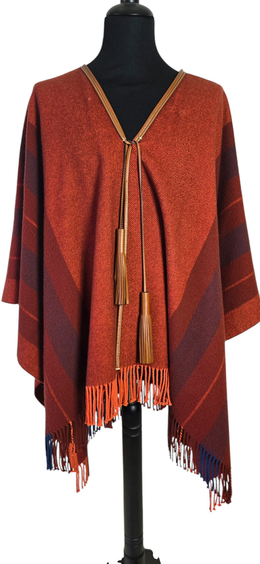 Hermes Cashmere Wool Red Rocabar Bivouac Poncho Cape