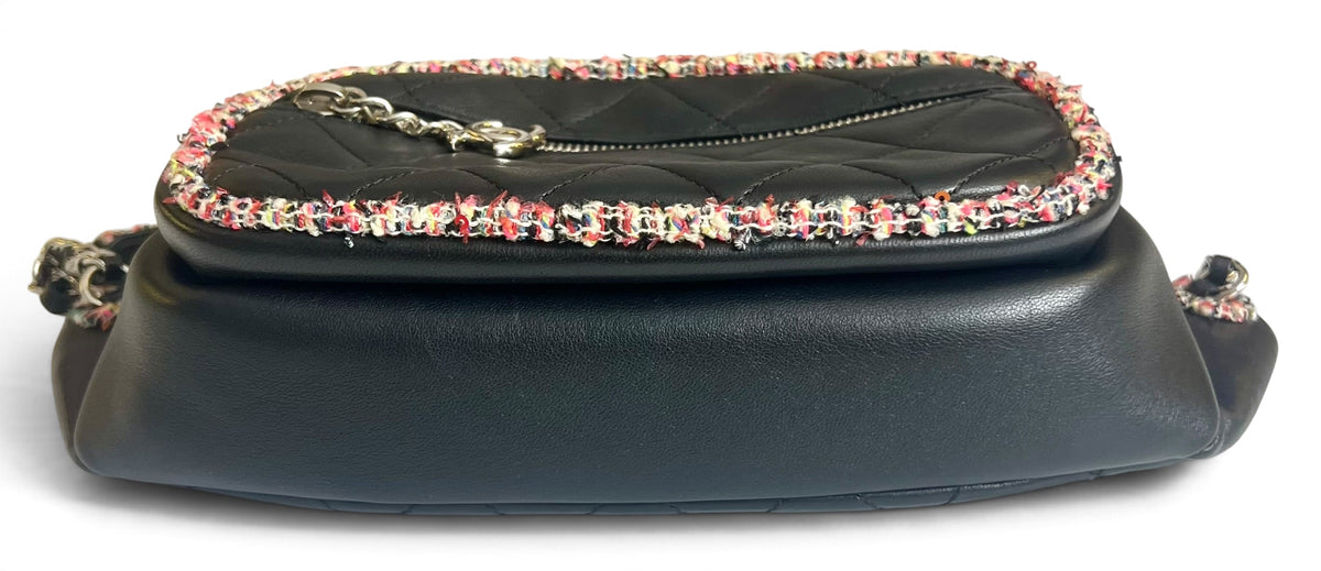 Chanel 19S Black Leather Multicolor Tweed Trim Quilted Waist Belt Bag