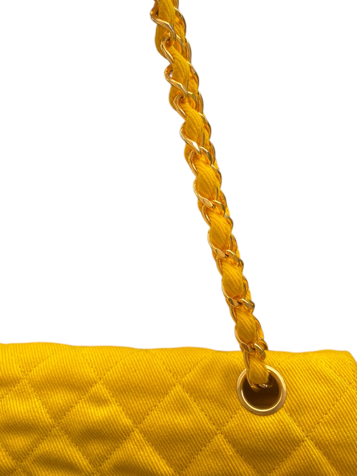 Vintage Chanel 90’s Yellow Denim Medium Classic Flap Bag 24K Gold Hardware