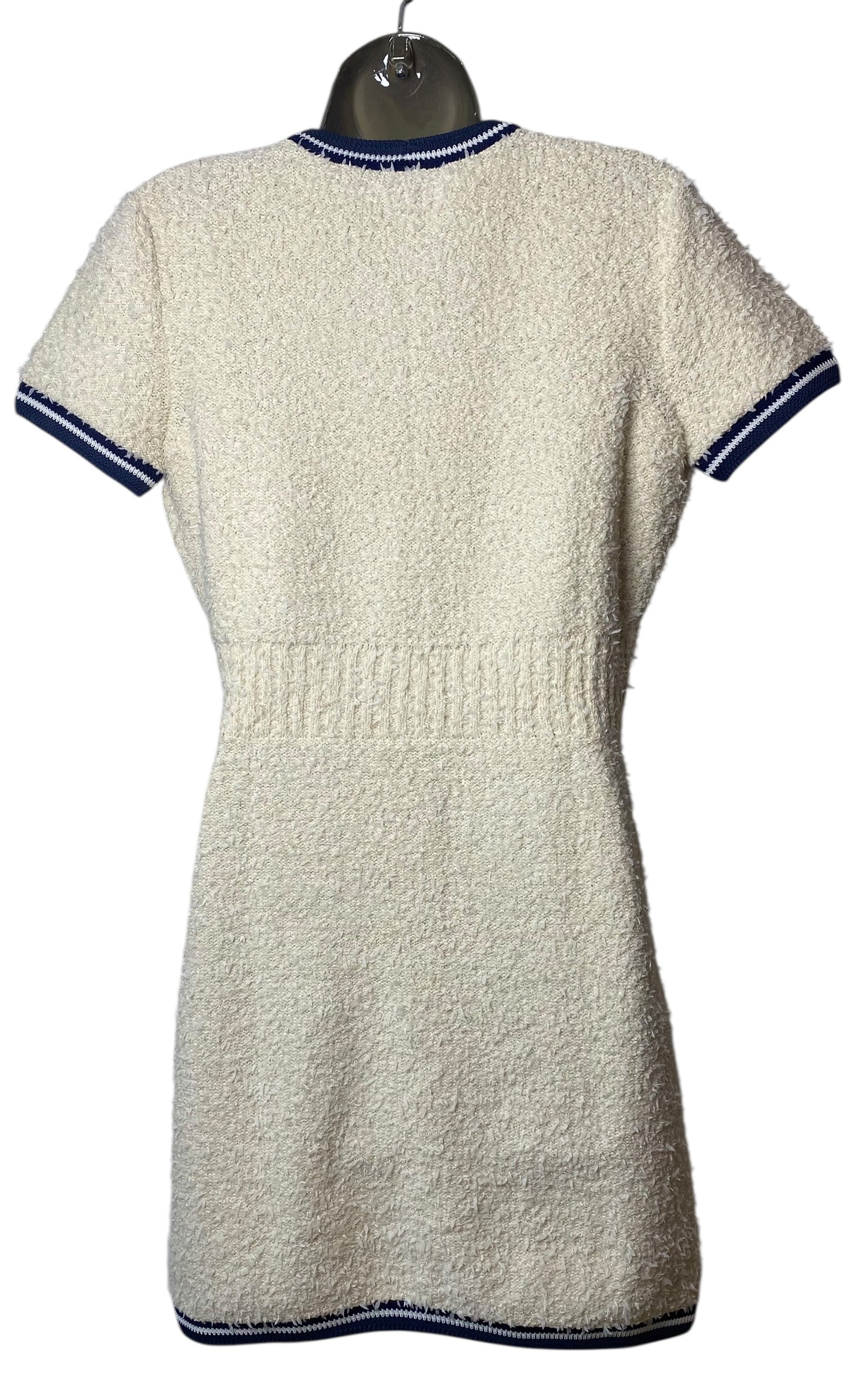 Chanel 19P Ivory and Navy Fantasy Tweed Short Sleeve Dress FR 36