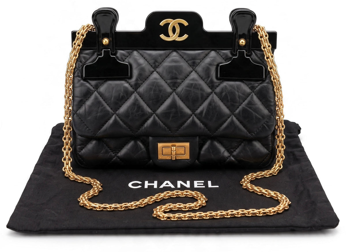 Chanel Limited Edition Aged Calfskin Quilted 2.55 Reissue Mini Hanger Black Flap Bag GHW