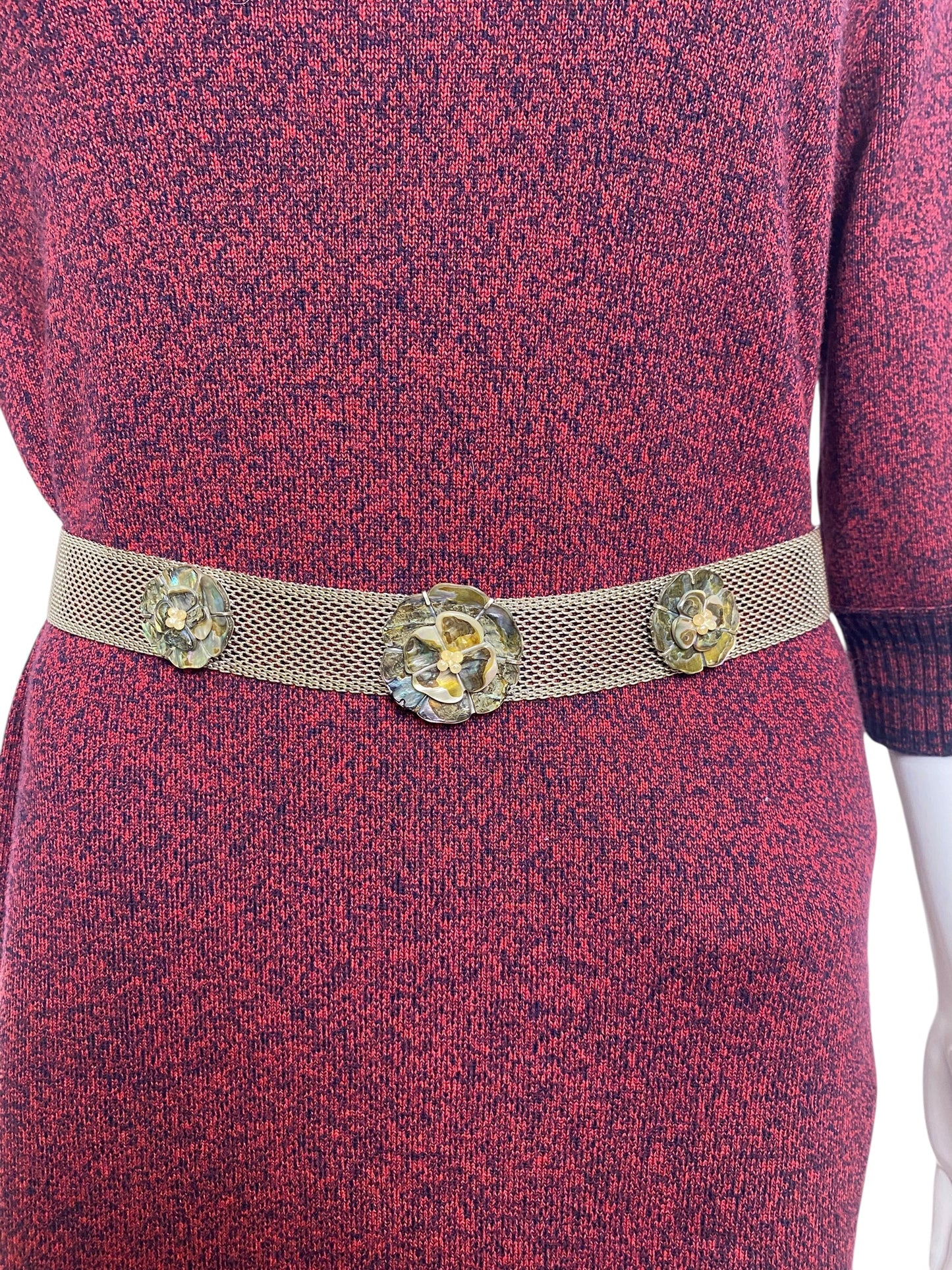 Chanel 98A Mother Of Pearl MOP 3 Camellia Silver Plated Metal Chain Belt