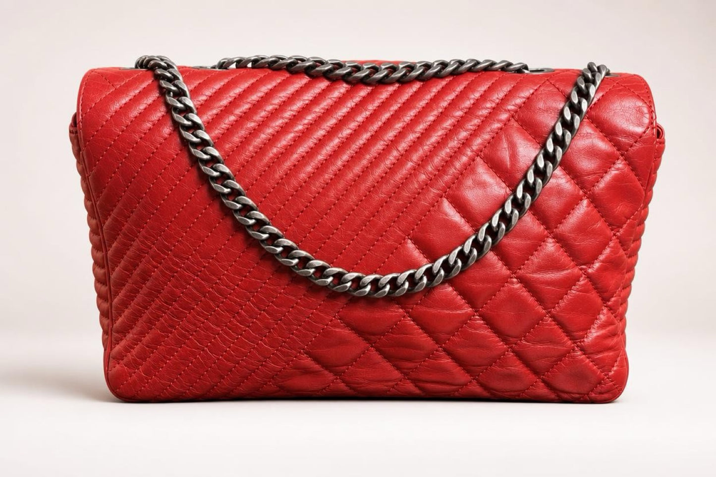 Chanel Red Quilted Glazed Aged Calfskin Leather Medium Coco Boy Flap Bag