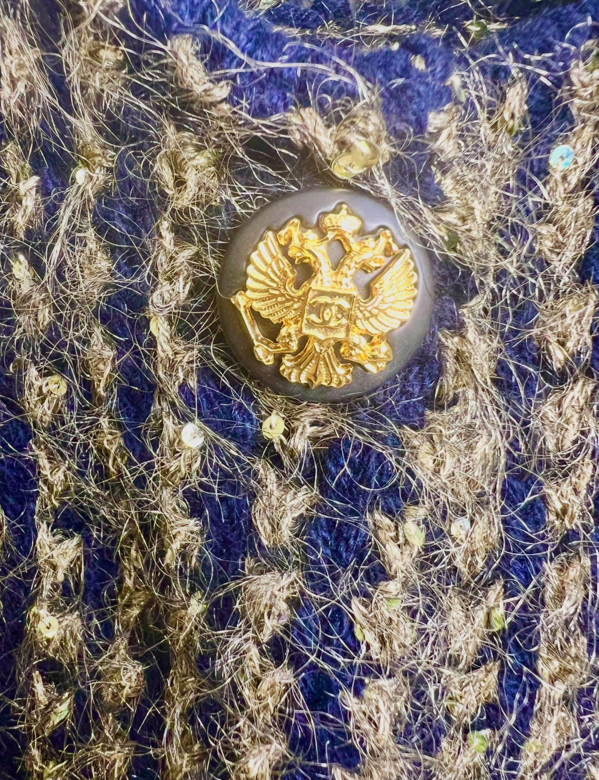 CHANEL 09A MOSCOW TWEED NAVY GOLD JACKET IMPERIAL Eagle CC Buttons FR 38