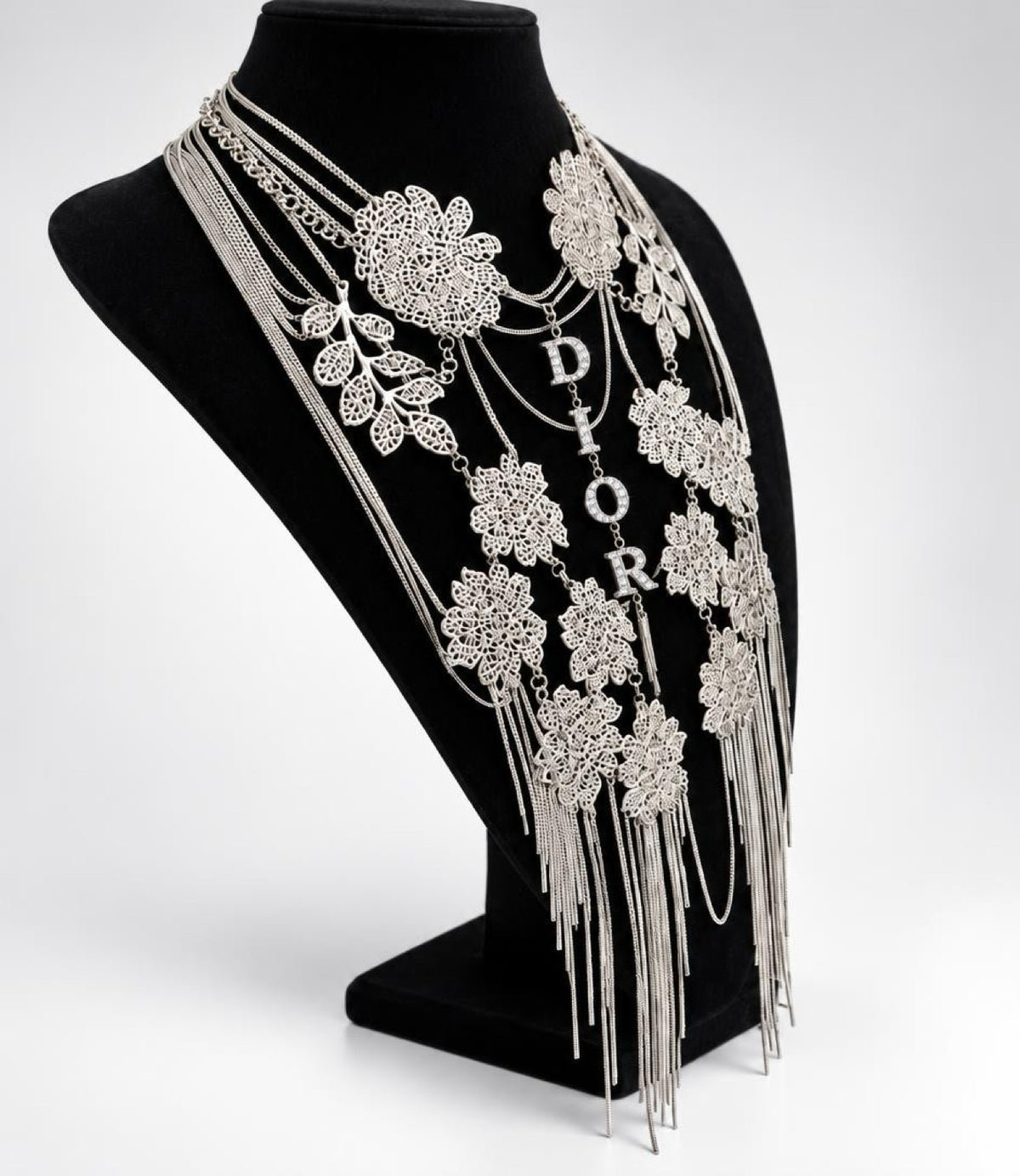 ULTRA RARE Christian Dior ‘Mata Hari’ Vintage Long Collar Bib Floral Crystal Statement Necklace