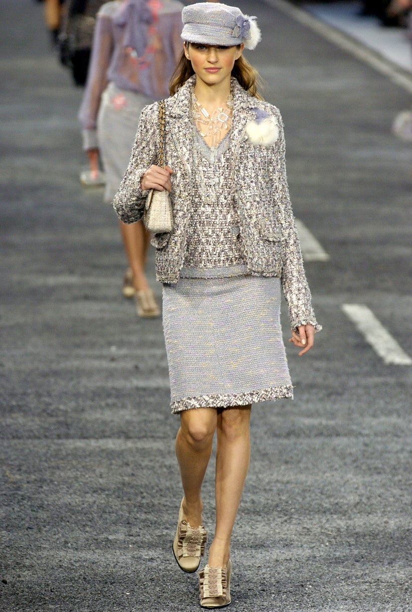 Chanel 04A Runway Baby Pink Light Grey Fantasy Tweed Jacket FR 38