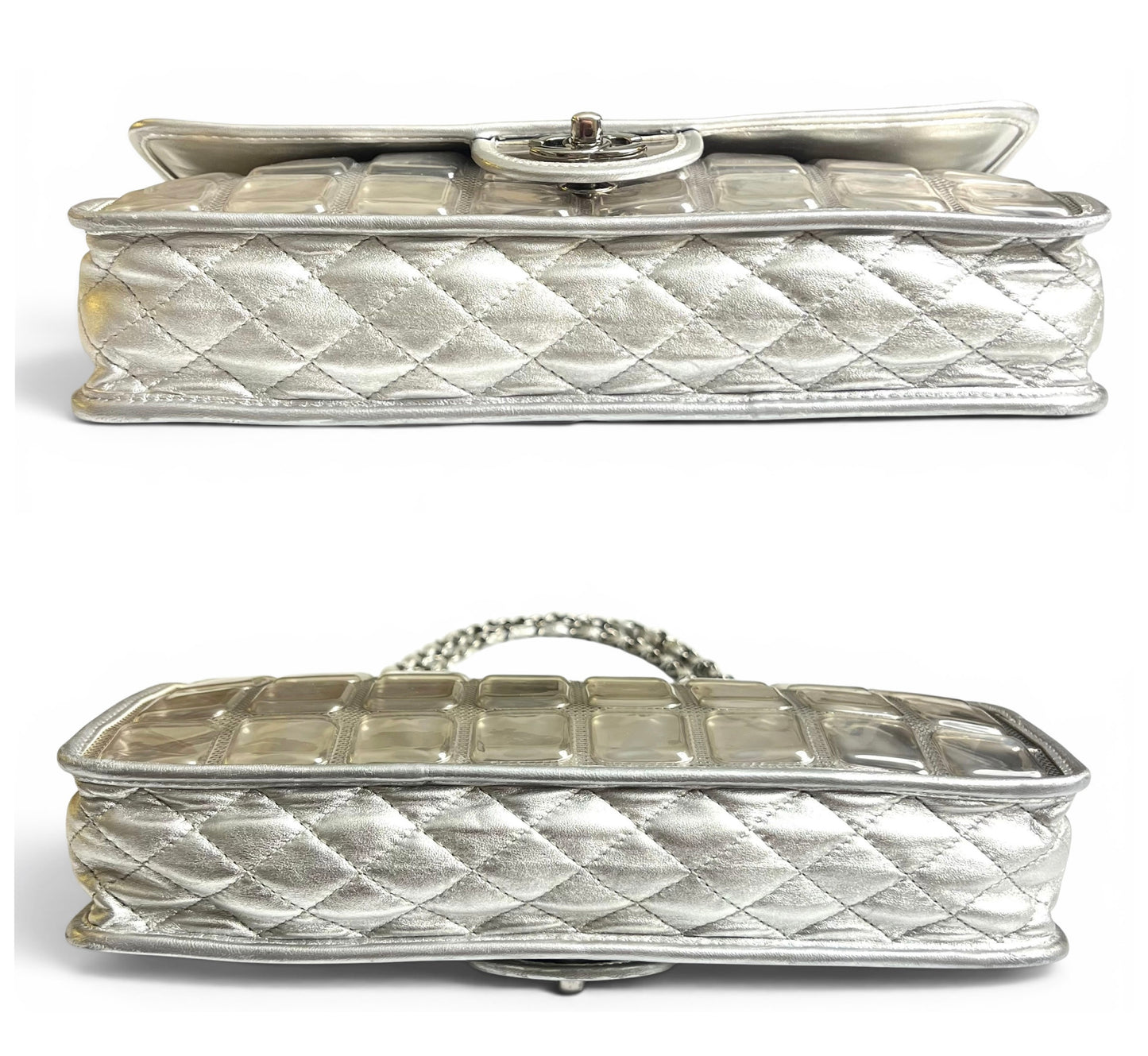 ICONIC Chanel 08C Medium Ice Cube Metallic Silver PVC Calfskin Classic Single Flap Bag