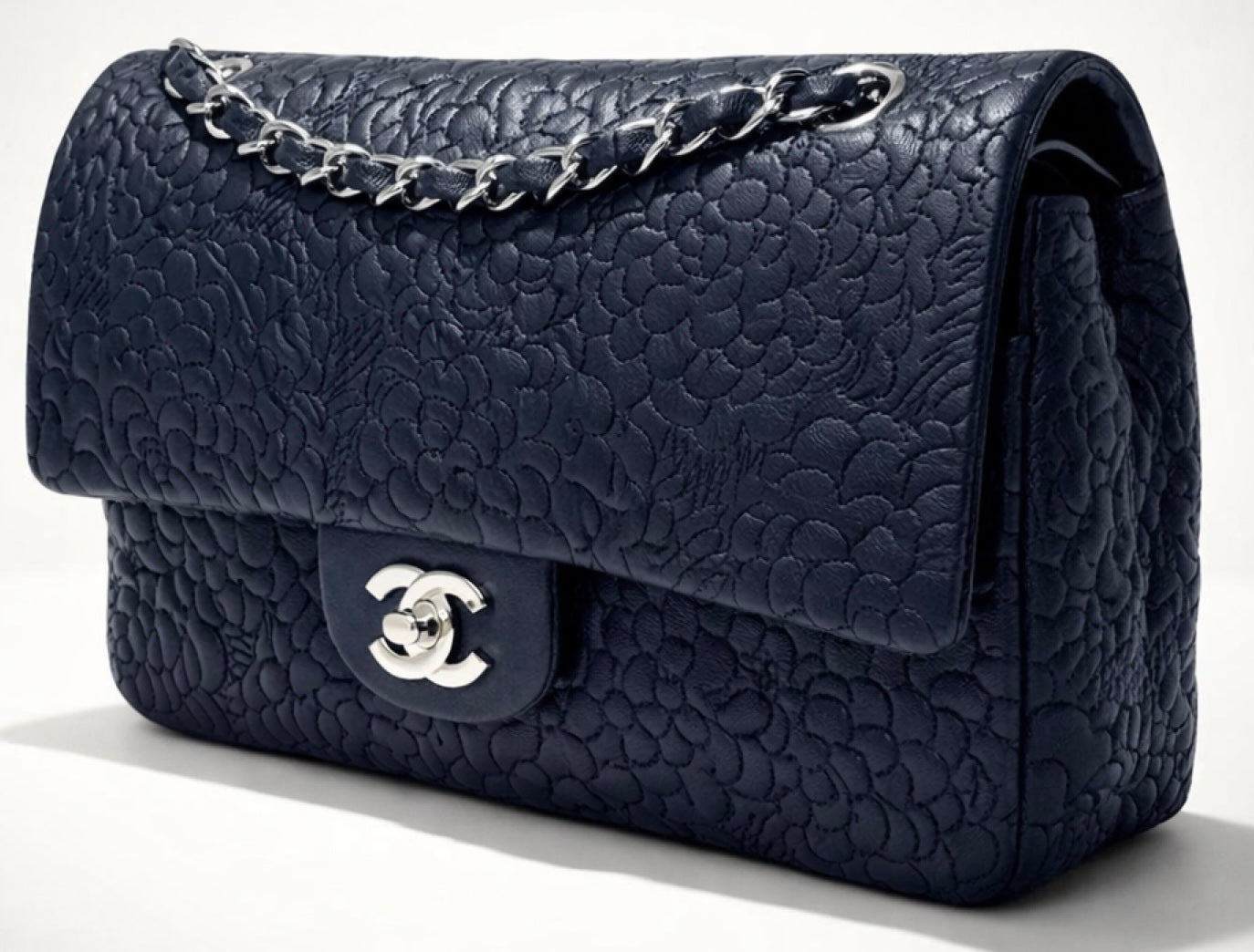 Chanel Medium Double Flap Black Camellia Lambskin Classic Timeless Bag SHW